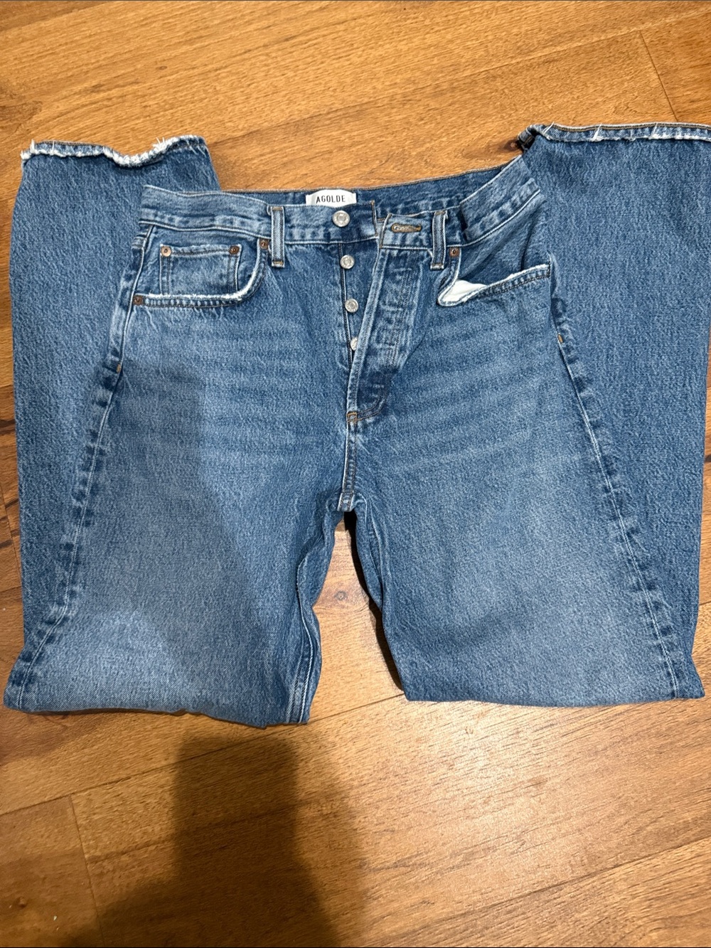 Agolde women’s Straight Medium Blue Button-Fly Jeans